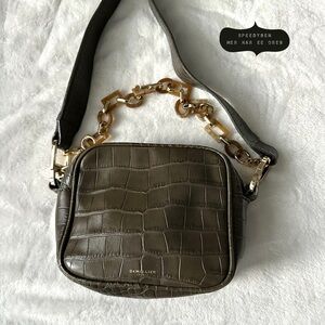 DeMellier London Olive Mock Croc Athens crossbody camera bag